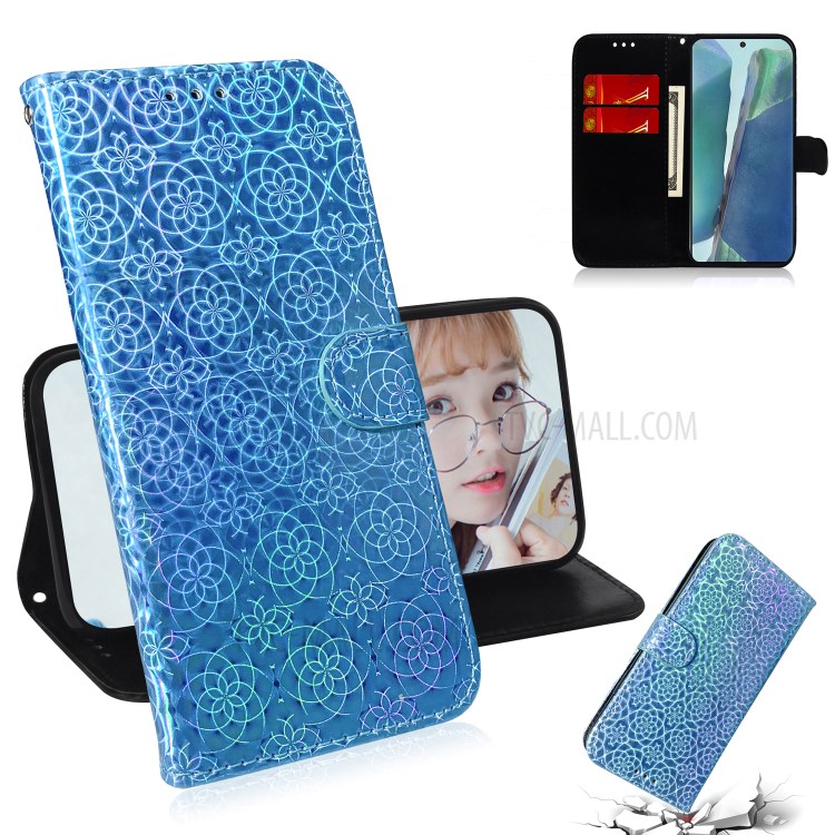 Flower Pattern Leather Case Stand Wallet Shell for Samsung Galaxy Note 20/Note 20 5G - Blue-1