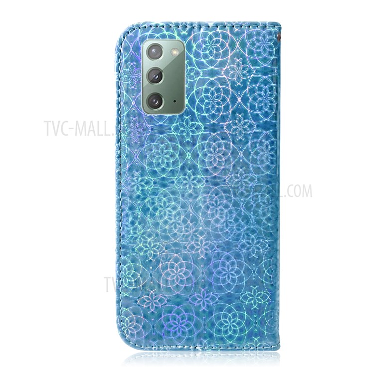 Flower Pattern Leather Case Stand Wallet Shell for Samsung Galaxy Note 20/Note 20 5G - Blue-3