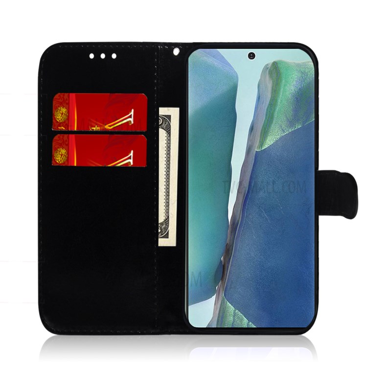 Flower Pattern Leather Case Stand Wallet Shell for Samsung Galaxy Note 20/Note 20 5G - Blue-8