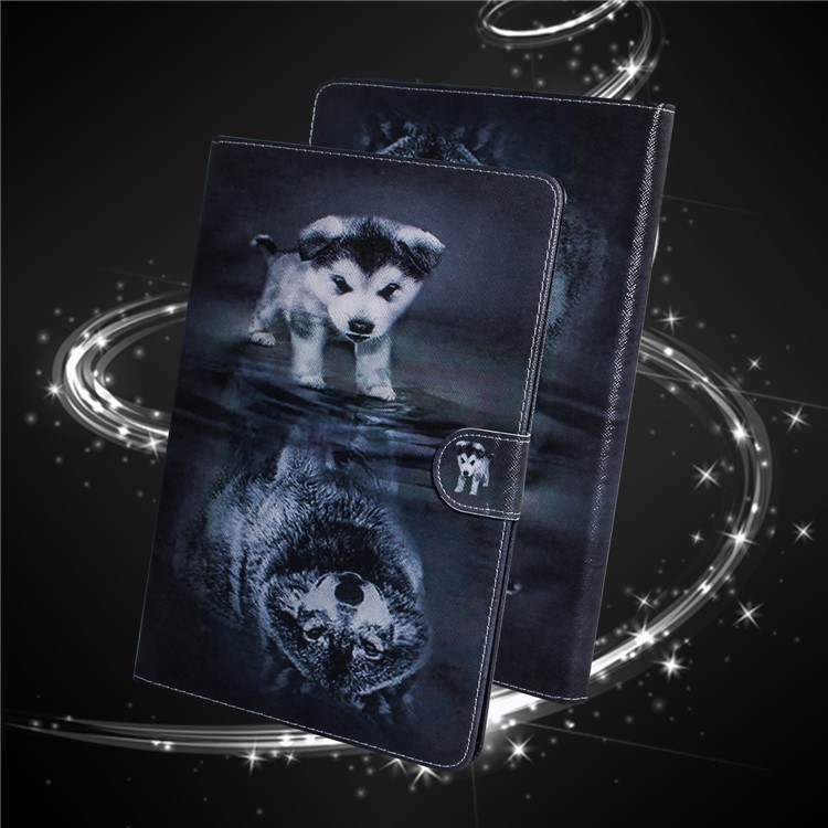 Pattern Printing Wallet Leather Tablet Case for Samsung Galaxy Tab S7 T870 - Dog and Wolf Reflection-10