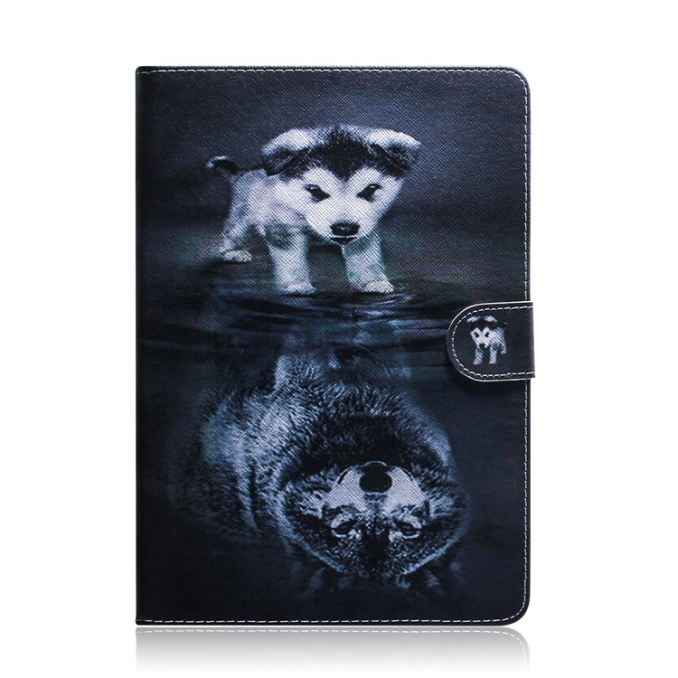 Pattern Printing Wallet Leather Tablet Case for Samsung Galaxy Tab S7 T870 - Dog and Wolf Reflection-2