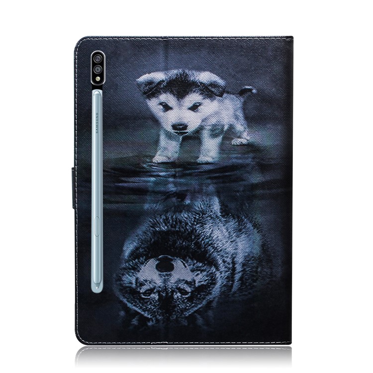 Pattern Printing Wallet Leather Tablet Case for Samsung Galaxy Tab S7 T870 - Dog and Wolf Reflection-3