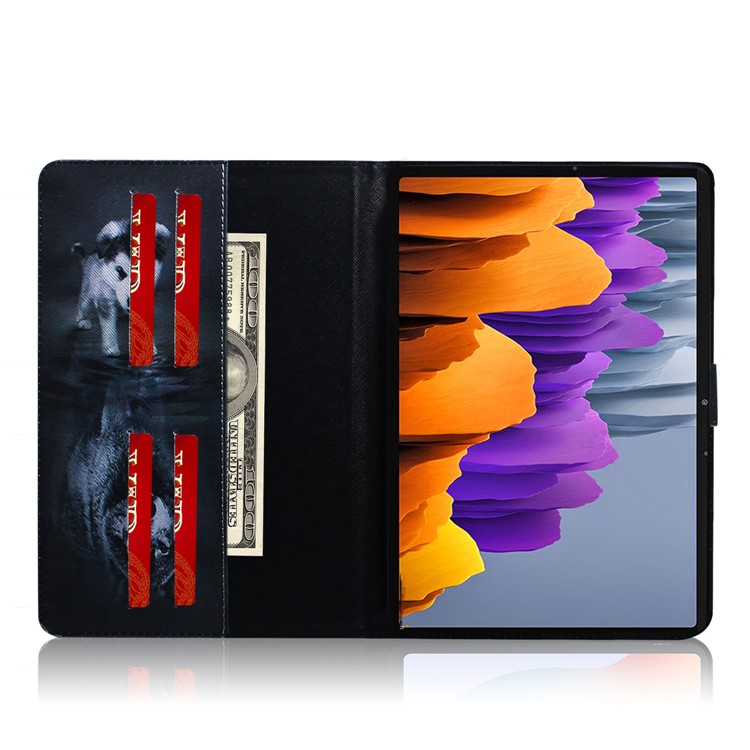 Pattern Printing Wallet Leather Tablet Case for Samsung Galaxy Tab S7 T870 - Dog and Wolf Reflection-9