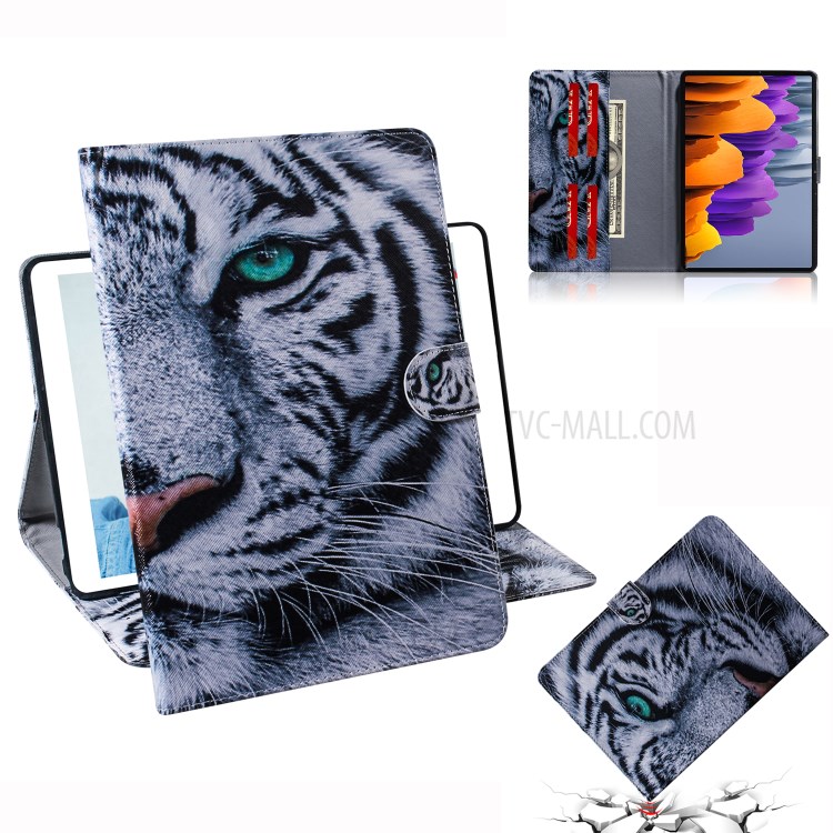 Pattern Printing Wallet Leather Tablet Case for Samsung Galaxy Tab S7 T870 - Tiger Face-1