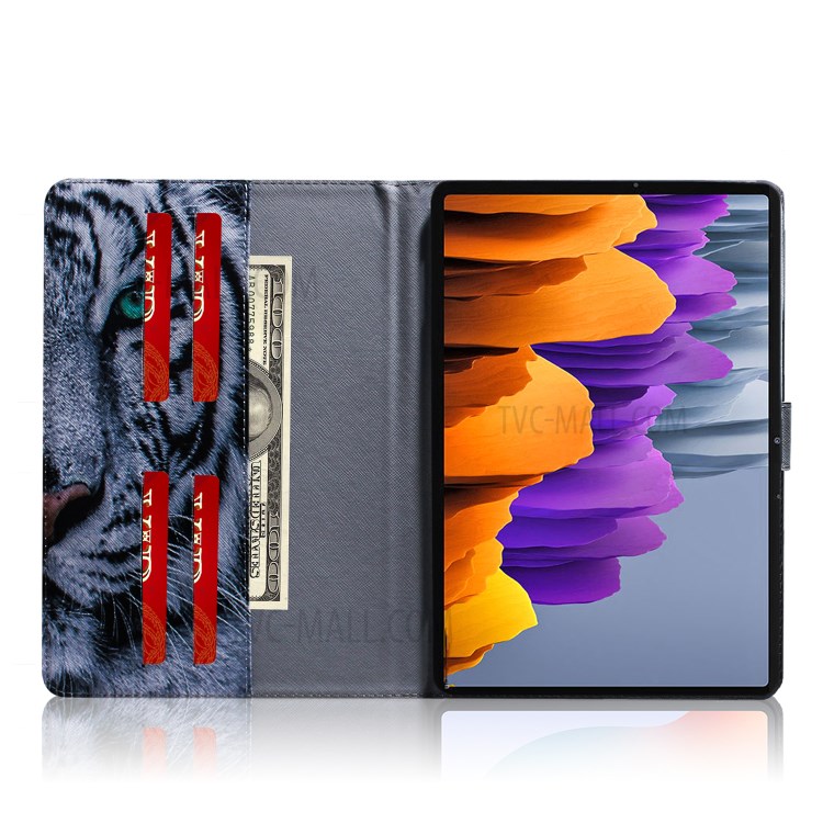 Pattern Printing Wallet Leather Tablet Case for Samsung Galaxy Tab S7 T870 - Tiger Face-9