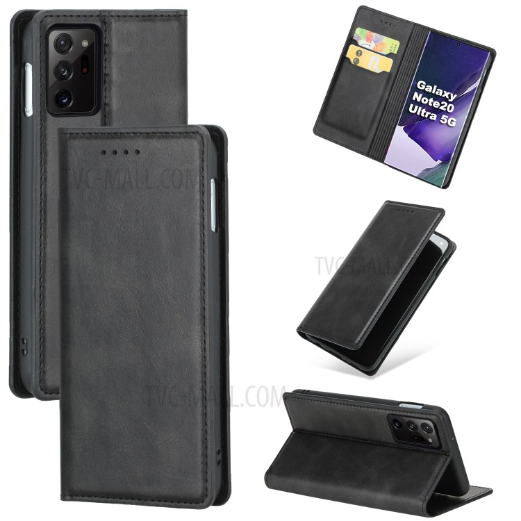 Auto-absorbed Leather Stand Case with Card Slots for Samsung Galaxy Note20 Ultra/Note20 Ultra 5G - Black-1