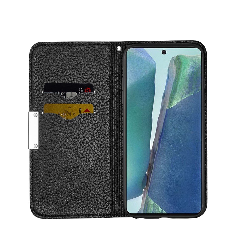 Pelle Della Pelle Litchi Con Slot di Carte Custodia Per Samsung Galaxy Note20 4G/5G - Nero-7