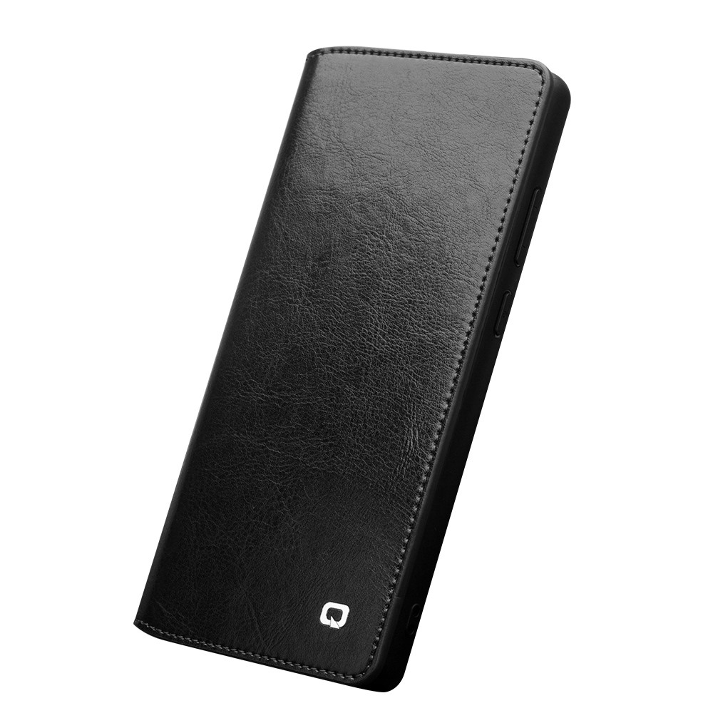 Couvercle de Portefeuille en Cuir Vache Véritable Qialino Pour Samsung Galaxy Note20 4g / 5g - le Noir