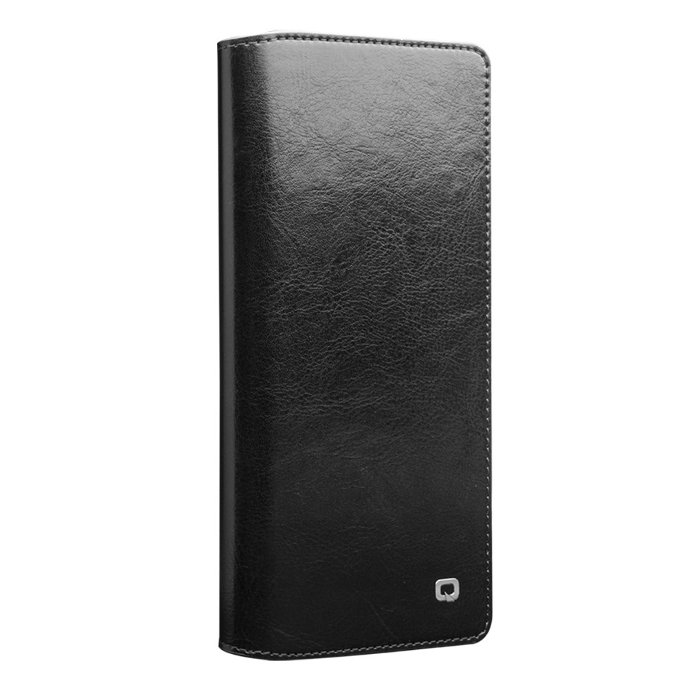 Couvercle de Portefeuille en Cuir Vache Véritable Qialino Pour Samsung Galaxy Note20 4g / 5g - le Noir