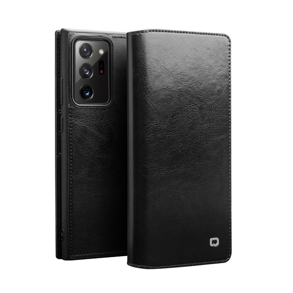 QIALINO Genuine Cowhide Leather Wallet Cover for Samsung Galaxy Note20 Ultra 5G / Galaxy Note20 Ultra - Black-1