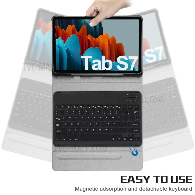 Detachable Wireless Bluetooth Keyboard Leather Stand Case for Samsung Galaxy Tab S7 T870 T875 - Black-4