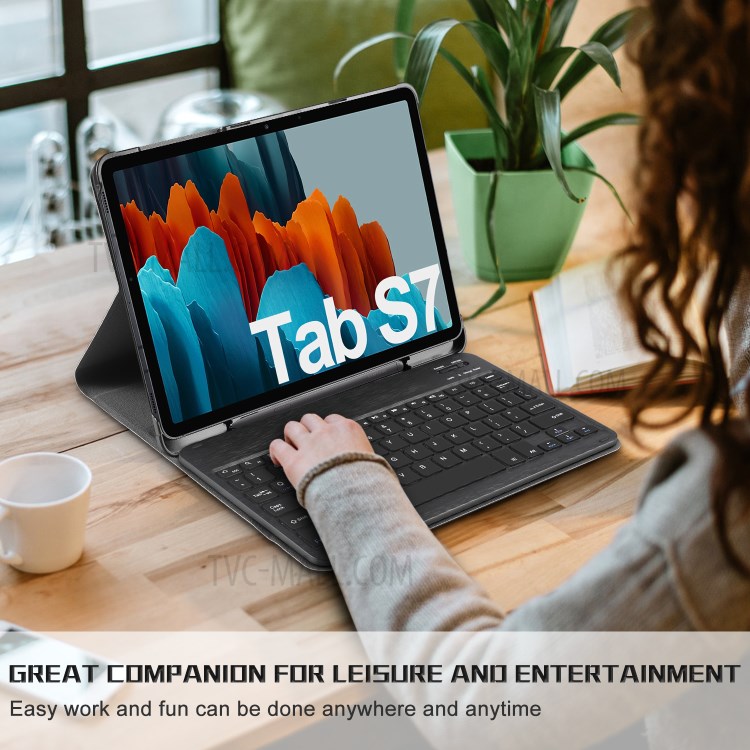 Detachable Wireless Bluetooth Keyboard Leather Stand Case for Samsung Galaxy Tab S7 T870 T875 - Black-7