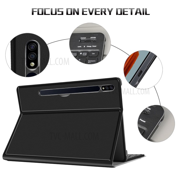 Detachable Wireless Bluetooth Keyboard Leather Stand Case for Samsung Galaxy Tab S7 T870 T875 - Black-8