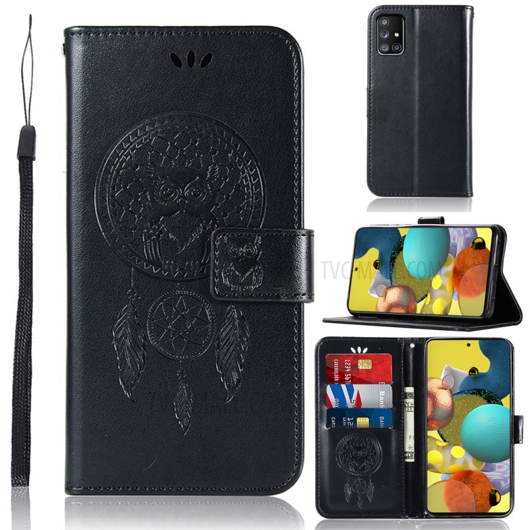 Imprinted Dream Catcher Owl Leather Flip Cover for Samsung Galaxy A51 5G SM-A516 - Black-1