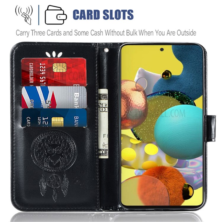 Imprinted Dream Catcher Owl Leather Flip Cover for Samsung Galaxy A51 5G SM-A516 - Black-5