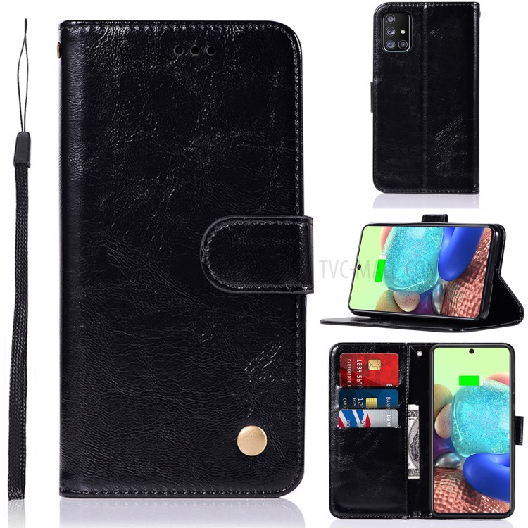 Premium Vintage Leather Wallet Stand Case for Samsung Galaxy A71 5G SM-A716 - Black-1