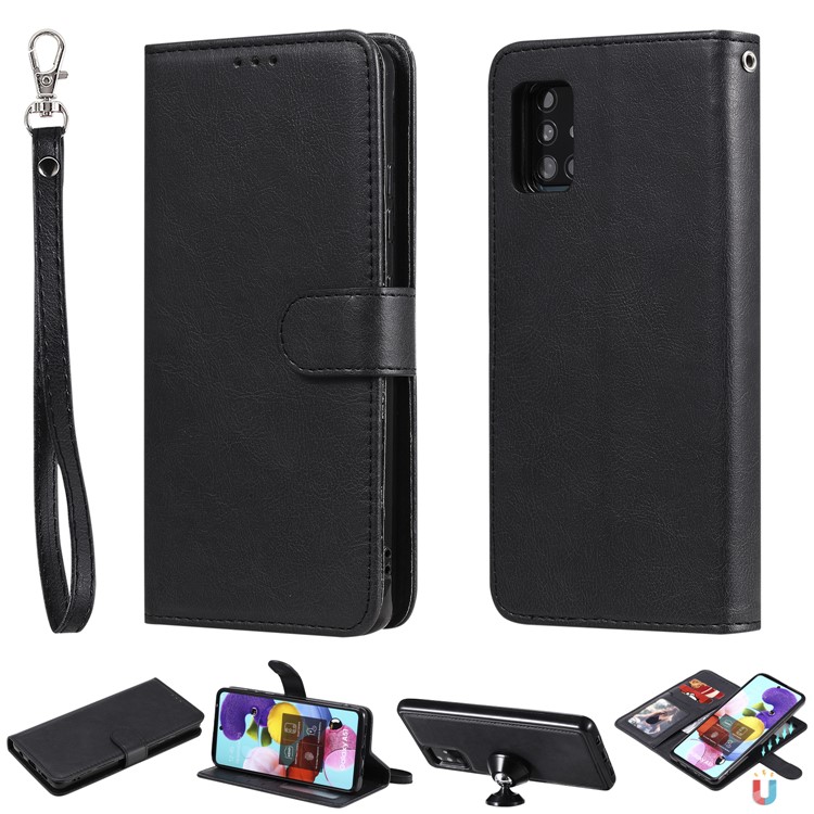 KT Leath Series-3 Étui de Portefeuille en Cuir 2 en 1 PU Pour Samsung Galaxy A51 5G SM-A516 - le Noir