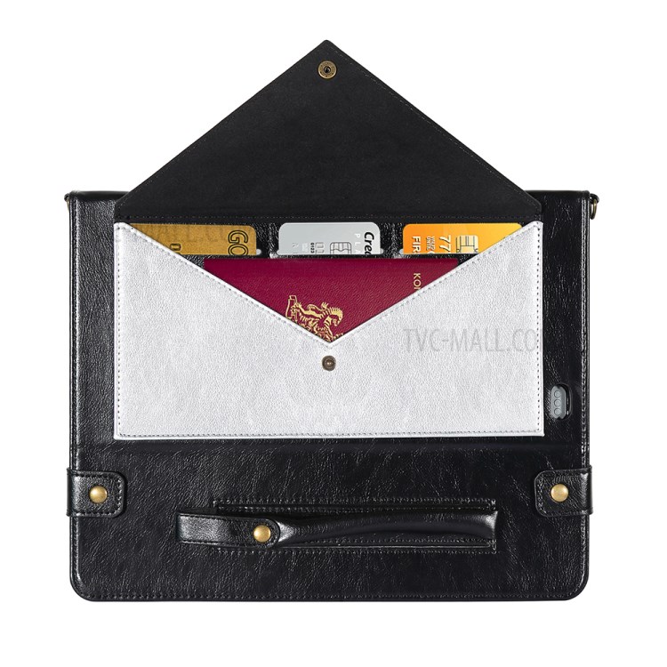 Color Splicing Envelop Style Wallet Leather Flip Case with Pen Pouch for Samsung Galaxy Tab S7 - Black/Silver-4