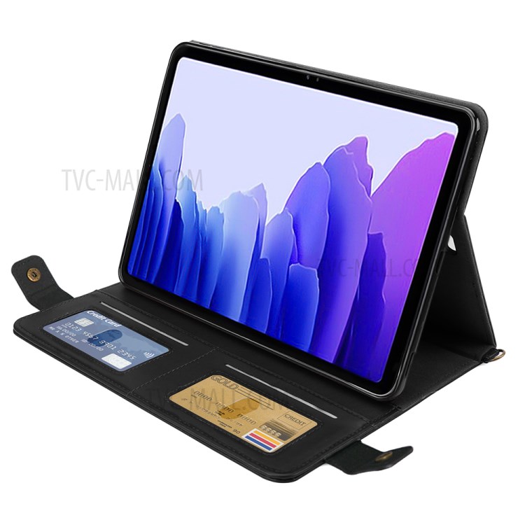 Color Splicing Envelop Style Wallet Leather Flip Case with Pen Pouch for Samsung Galaxy Tab S7 - Black/Silver-6