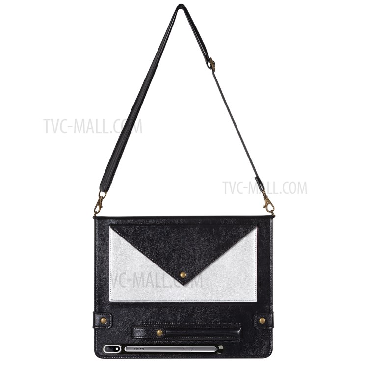 Color Splicing Envelop Style Wallet Leather Flip Case with Pen Pouch for Samsung Galaxy Tab S7 - Black/Silver-7