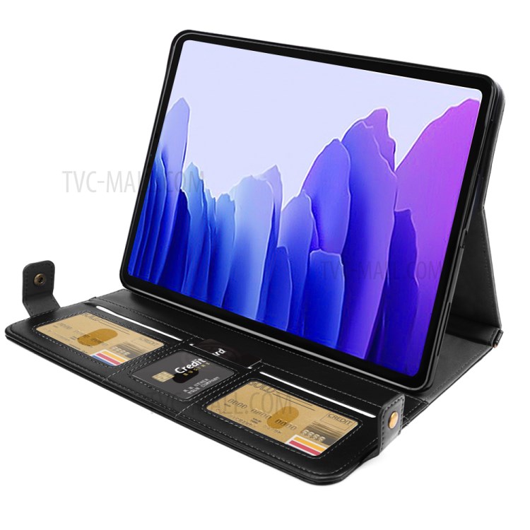 Color Splicing Envelop Style Wallet Leather Case with Pen Pouch for Samsung Galaxy Tab S7 Plus - Black/Silver-6