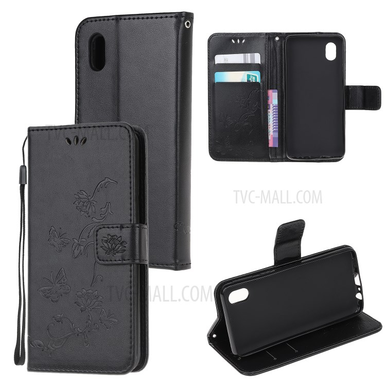 Imprint Butterfly Flower Leather Protective Case for Samsung Galaxy A01 Core - Black-1