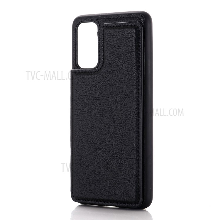 Leather Coated PC + TPU Hybrid Card Holder Case with Kickstand for Samsung Galaxy S20 Plus - Black-1