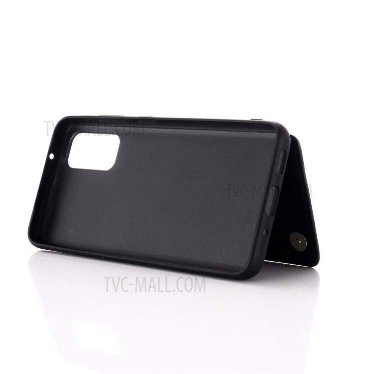 Leather Coated PC + TPU Hybrid Card Holder Case with Kickstand for Samsung Galaxy S20 Plus - Black-3