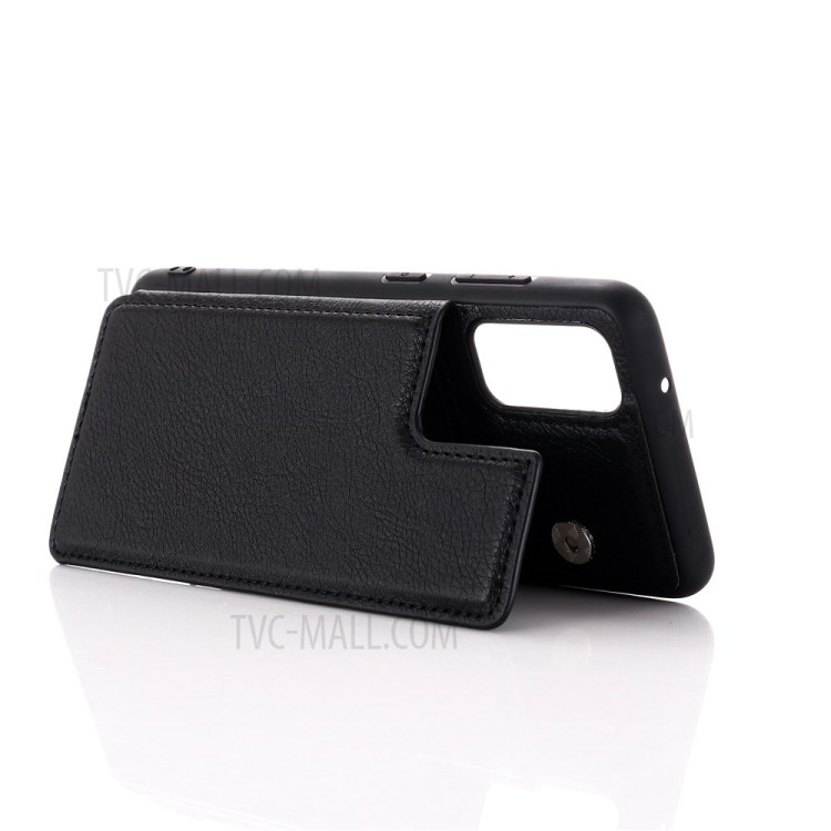 Leather Coated PC + TPU Hybrid Card Holder Case with Kickstand for Samsung Galaxy S20 Plus - Black-4