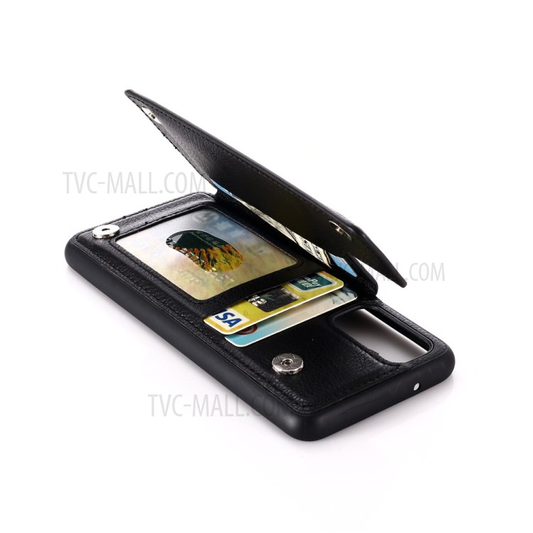 Leather Coated PC + TPU Hybrid Card Holder Case with Kickstand for Samsung Galaxy S20 Plus - Black-7