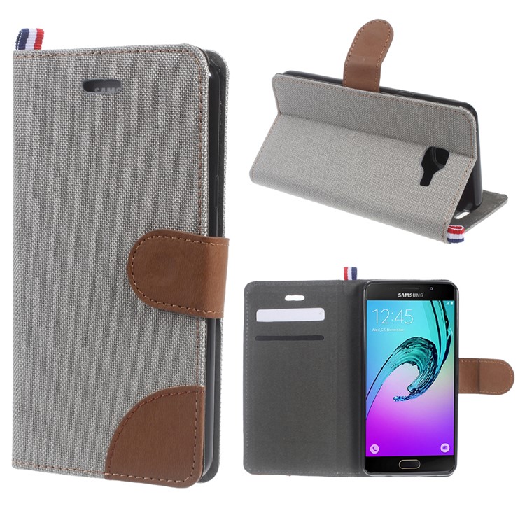 

Denim Fabric Skin Leather Card Holder Cover for Samsung Galaxy A5 SM-A510F (2016) - Grey