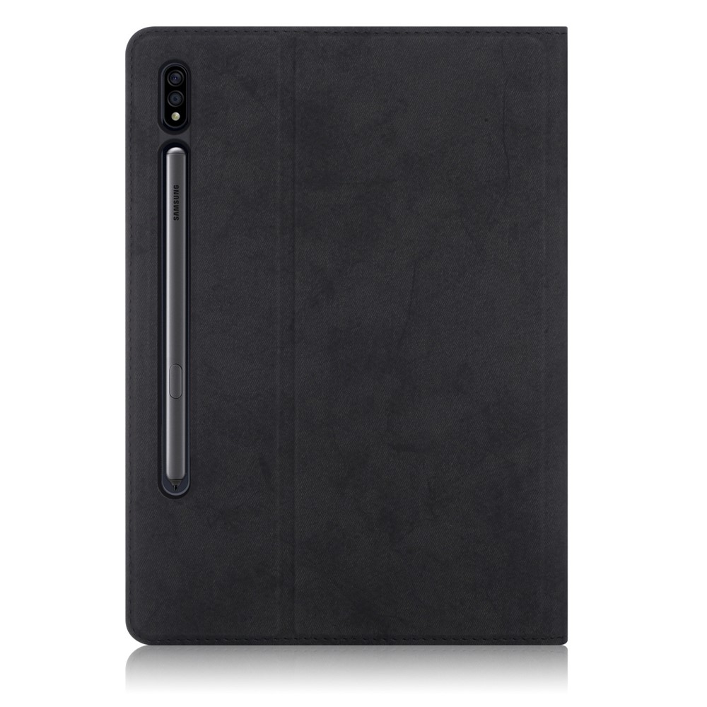 Case de Tableta de Cuero Matte PU Con Bolsillo de Dinero Para Samsung Galaxy Tab S7/Tab S8 - Negro