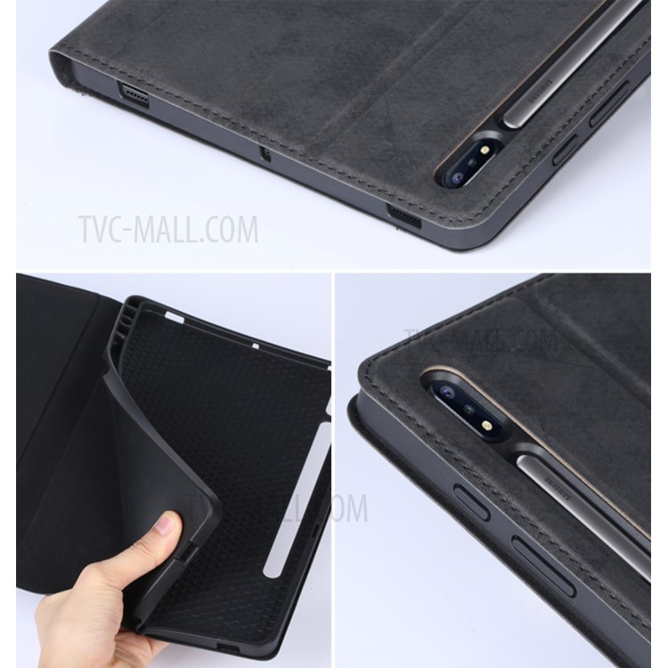 PU Leather Matte Tablet Cover with Pen Slot for Samsung Galaxy Tab S7 Plus - Black-10