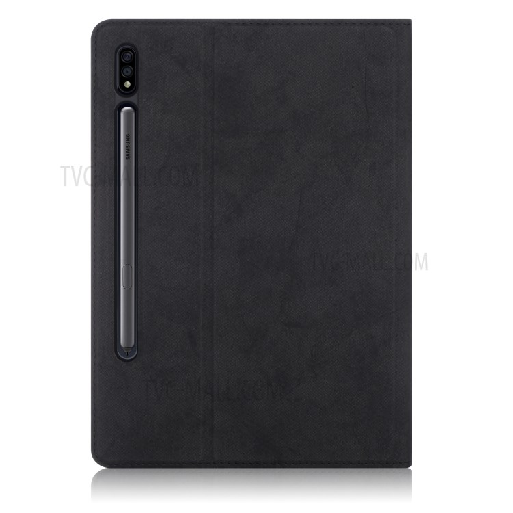 PU Leather Matte Tablet Cover with Pen Slot for Samsung Galaxy Tab S7 Plus - Black-3