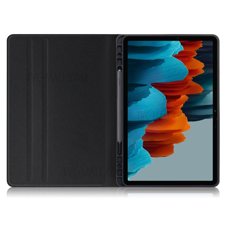 PU Leather Matte Tablet Cover with Pen Slot for Samsung Galaxy Tab S7 Plus - Black-9