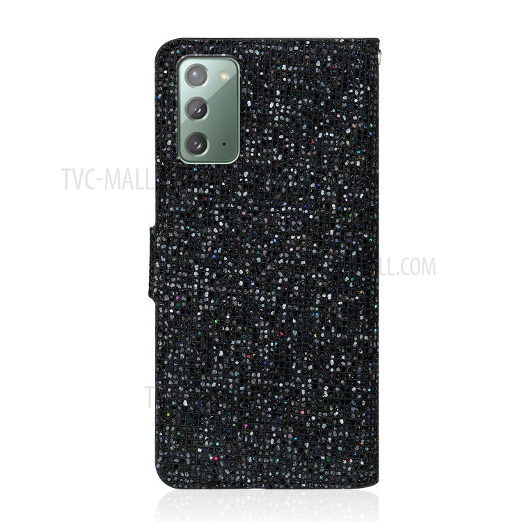 Glittery Powder Splicing Wallet Stand Leather Shell for Samsung Galaxy Note 20/Note 20 5G - Black-2