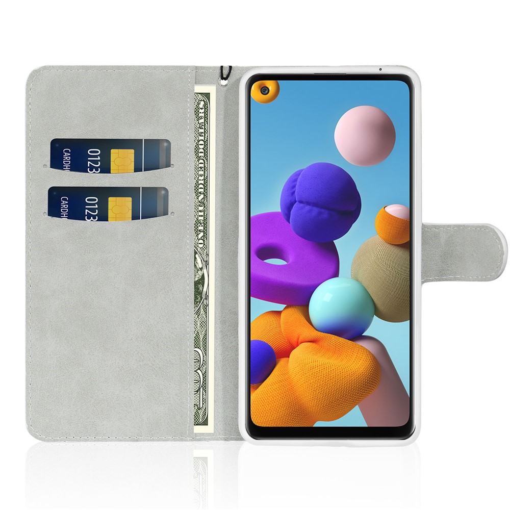 Portafoglio di Giunzione in Polvere Scintillante Custodia Protettiva in Pelle Per Samsung Galaxy A21s - Nero