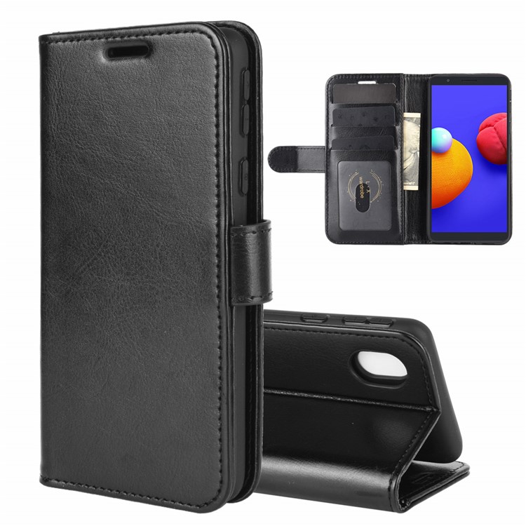 Crazy Horse Wallet Style Shell Stand Leather Case for Samsung Galaxy A01 Core/M01 Core - Black-2