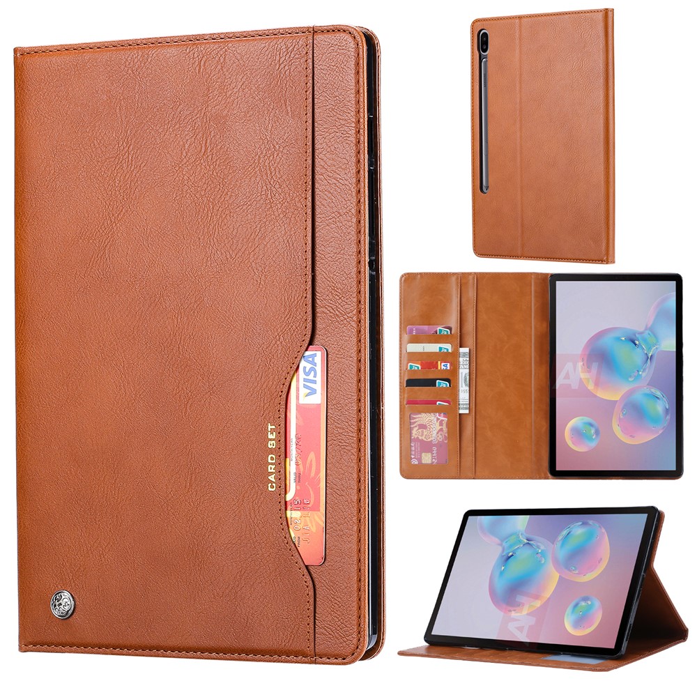 Auto-absorbed PU Leather Wallet Stand Tablet Protective Cover for Samsung Galaxy Tab S7 T870/T875 - Brown-1