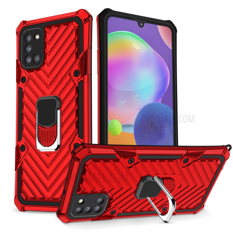 Rotatable Finger Ring Kickstand PC + TPU Combo Case for Samsung Galaxy A31 - Red-1