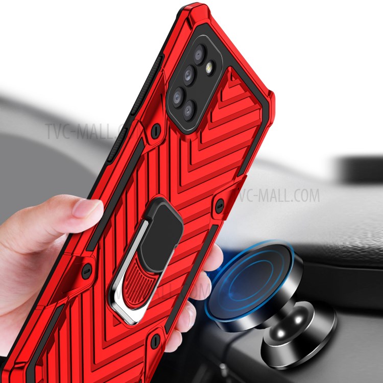 Rotatable Finger Ring Kickstand PC + TPU Combo Case for Samsung Galaxy A31 - Red-2