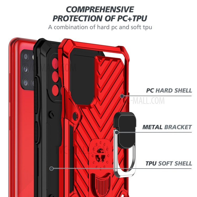 Rotatable Finger Ring Kickstand PC + TPU Combo Case for Samsung Galaxy A31 - Red-4