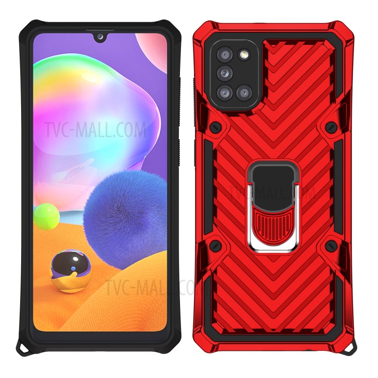 Rotatable Finger Ring Kickstand PC + TPU Combo Case for Samsung Galaxy A31 - Red-6