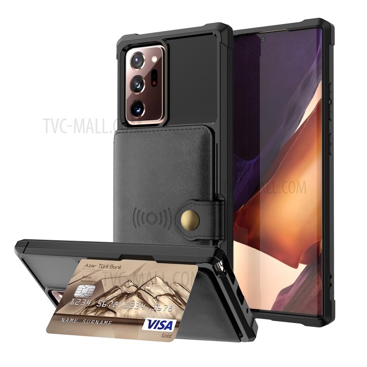 Leather Coated TPU Case with Wallet Kickstand Built-in Magnetic Sheet for Samsung Galaxy Note20 Ultra/Note20 Ultra 5G - Black-1