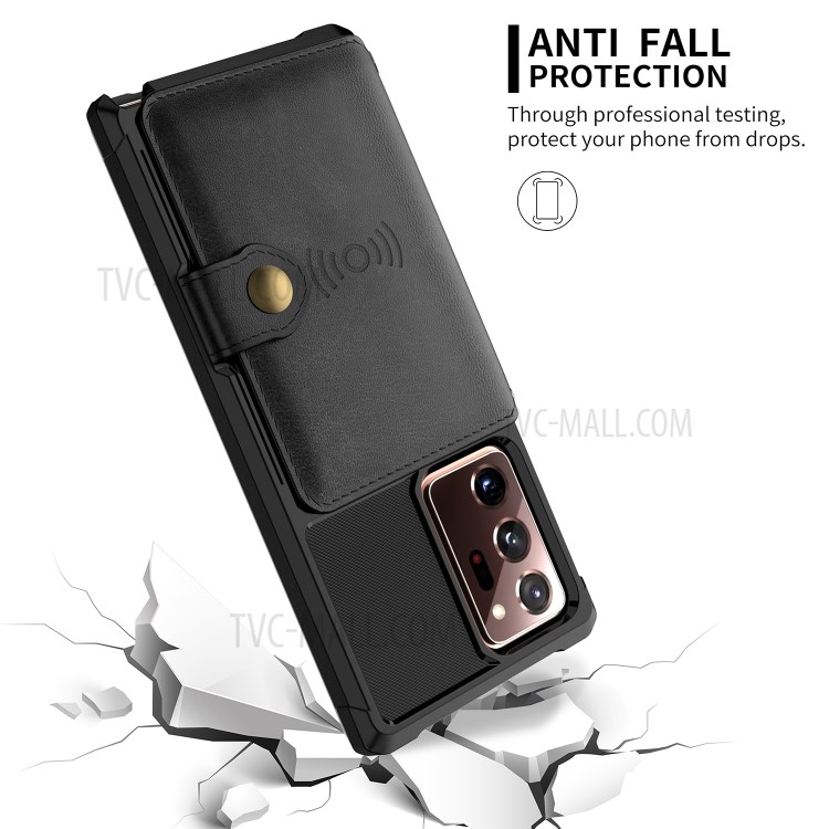 Leather Coated TPU Case with Wallet Kickstand Built-in Magnetic Sheet for Samsung Galaxy Note20 Ultra/Note20 Ultra 5G - Black-4