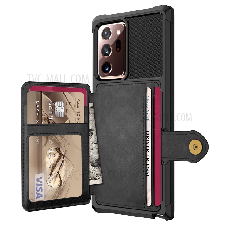 Leather Coated TPU Case with Wallet Kickstand Built-in Magnetic Sheet for Samsung Galaxy Note20 Ultra/Note20 Ultra 5G - Black-5