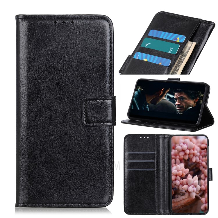 Crazy Horse Leather Phone Shell with Wallet Stand Cover for Samsung Galaxy M31s - Black-1