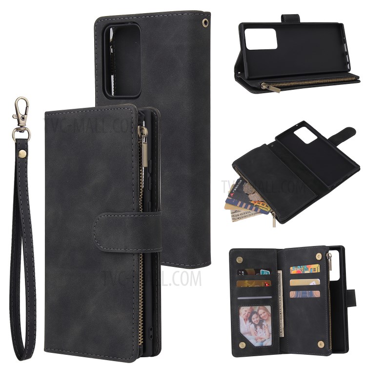 With Zipper Pocket Leather Stand Case for Samsung Galaxy Note20 Ultra/Note20 Ultra 5G - Black-1