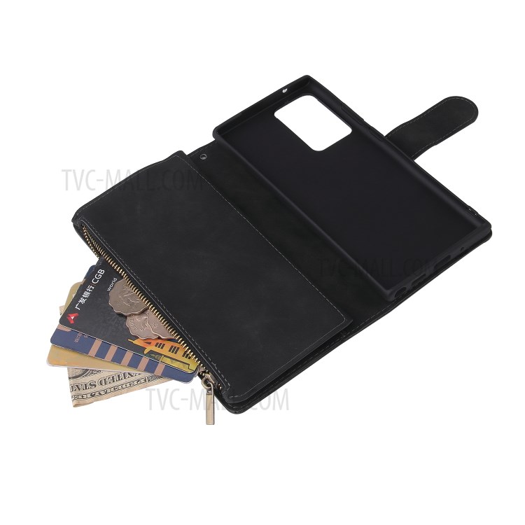 With Zipper Pocket Leather Stand Case for Samsung Galaxy Note20 Ultra/Note20 Ultra 5G - Black-4