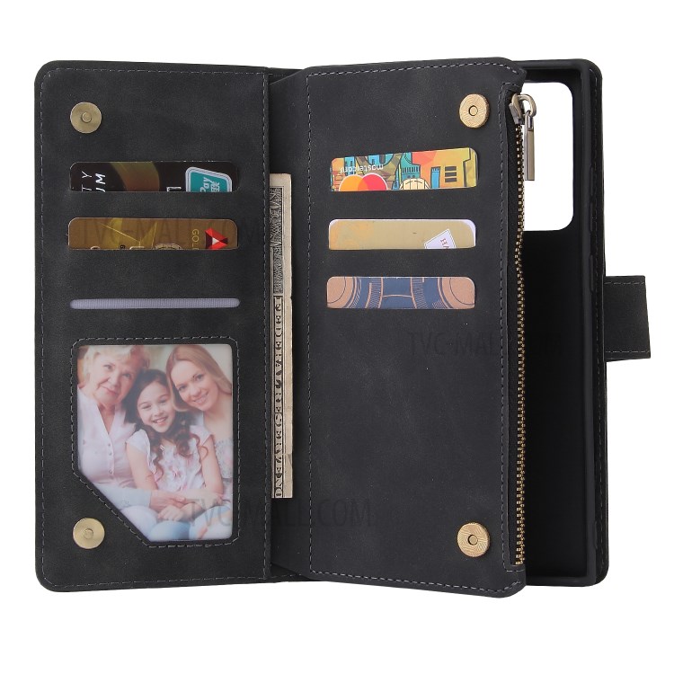 With Zipper Pocket Leather Stand Case for Samsung Galaxy Note20 Ultra/Note20 Ultra 5G - Black-6